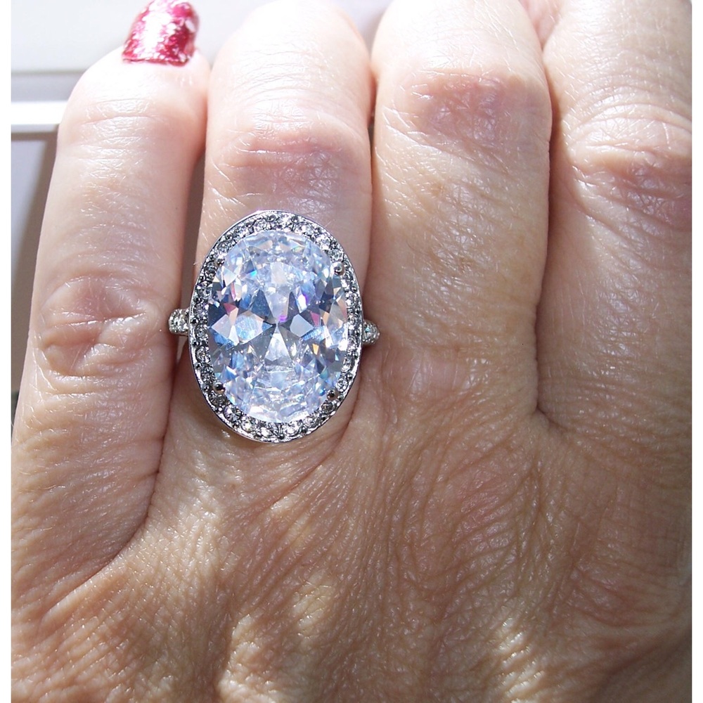 STAINLESS STEEL Huge 12.86 Carat Cubic Zirconia Halo Ring - Picture 8 of 15